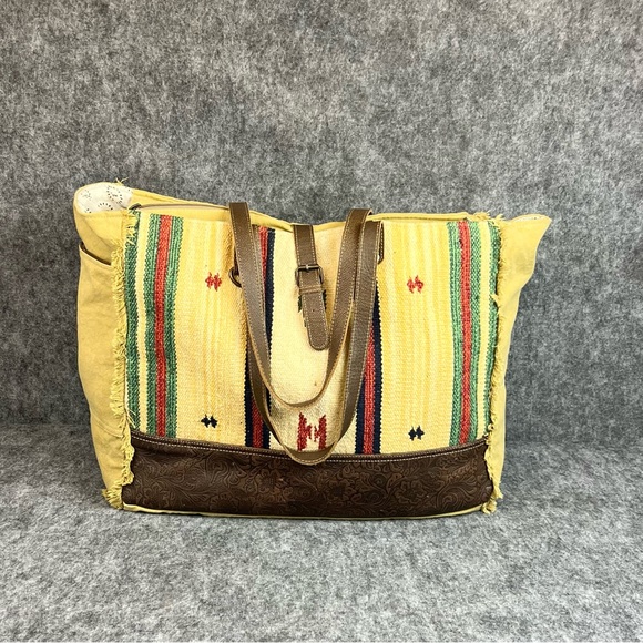 Myra Bag Handbags - Myra Bag Multicolor Striped Tote with Brown Accents Shoulder Bag